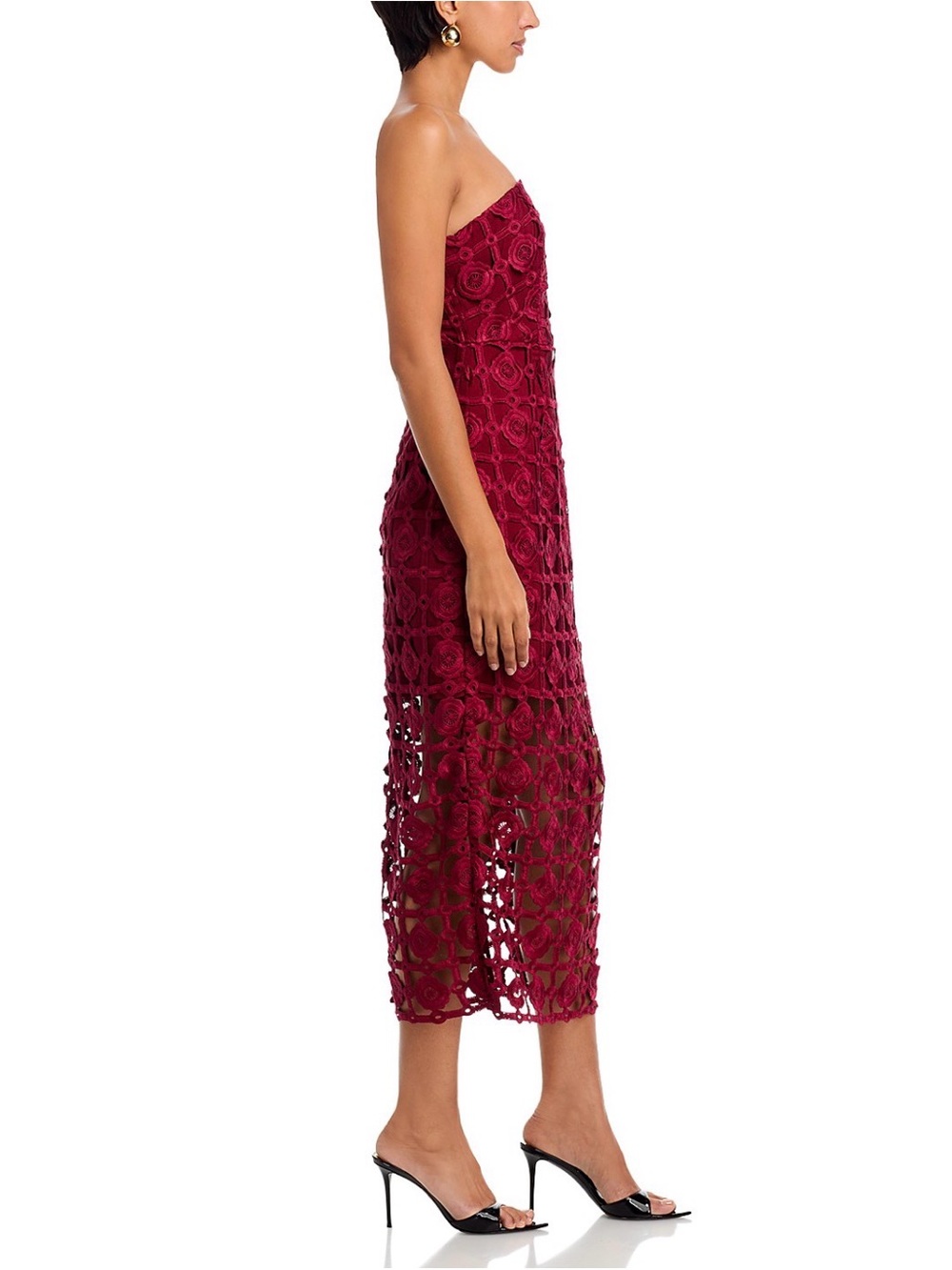 NWT MILLY Kait Tile Lace Strapless Burgundy Midi Dress Size 4 - Picture 6 of 6